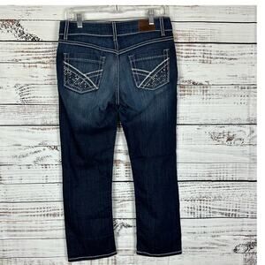 Womens BKE Denim Culture Embellished Dark Wash Boot Cut Low Rise Crop Jeans 28